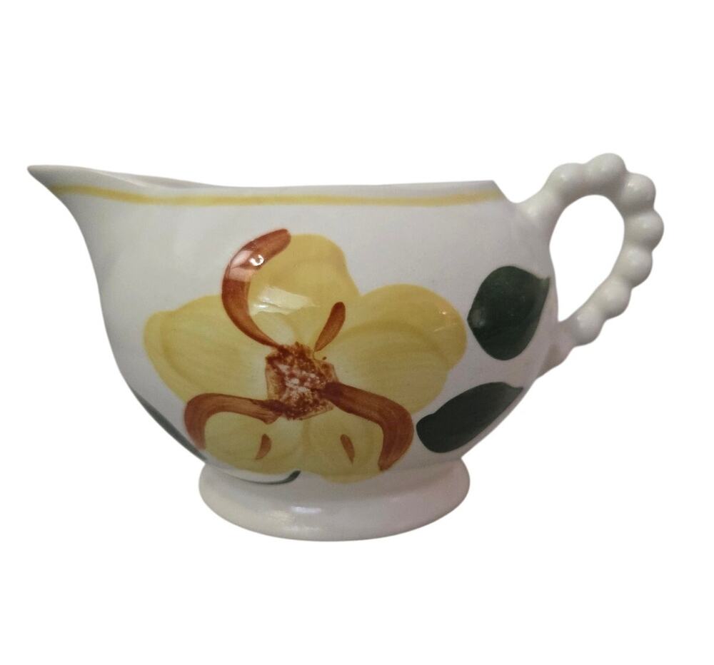 Blue Ridge Pottery Yellow Flower Creamer Dish Hobnail Handle Primitive